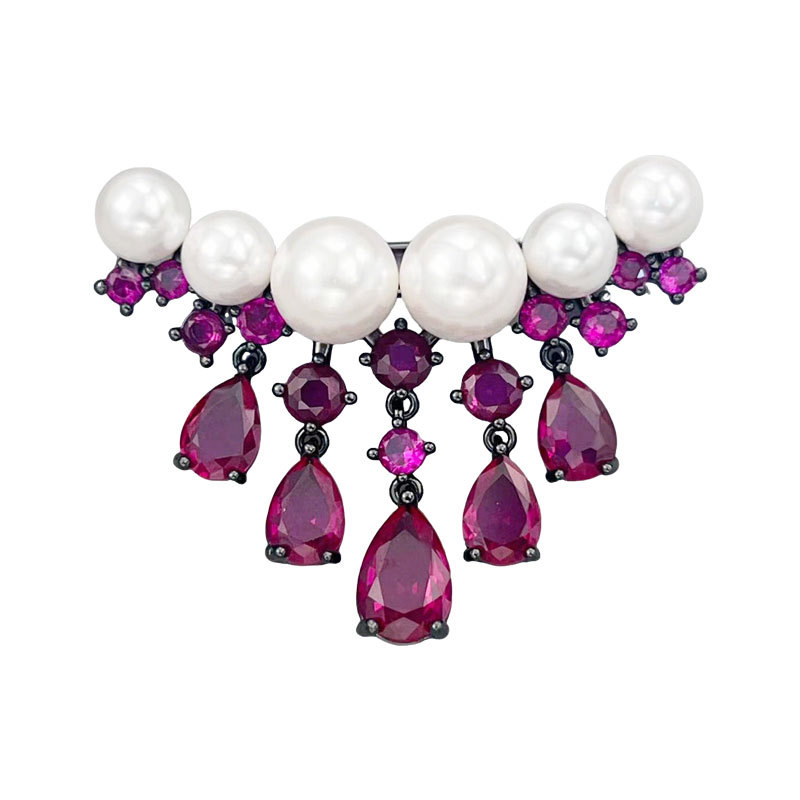 Niche Vintage Style Pearl Red Sapphire Tassel Brooch, Fashionable, Elegant, And Delicate Brooch For Women.