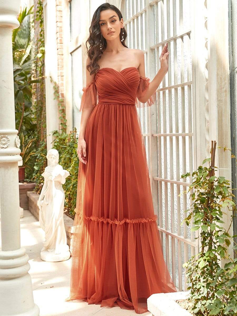 Jess | Off-Shoulder Sweetheart Double Layer Pleated Evening Dress