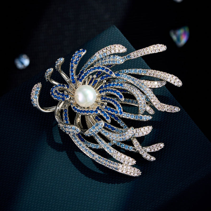 Niche Style Gradient Firework Brooch, Made With Copper Micro-set Zircon And Freshwater Pearl, Exuding A Sophisticated And Elegant Garment Pin.