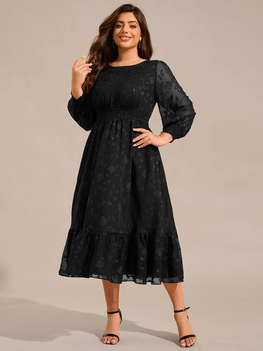 Alice | Plus Size Long Sleeve Round Neckline Chiffon Wedding Guest Dress