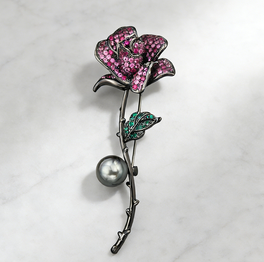 Luxury Black Rose Brooch, Copper Alloy With Micro-inlaid Zirconia And Limestone Pearls, High-end Clothing Pin/corsage