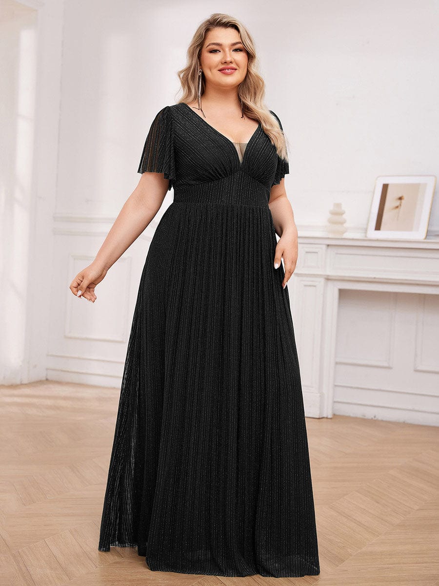 Plus Size Sparkle See-Through V-Neck Empire Waist Formal Evening Dress